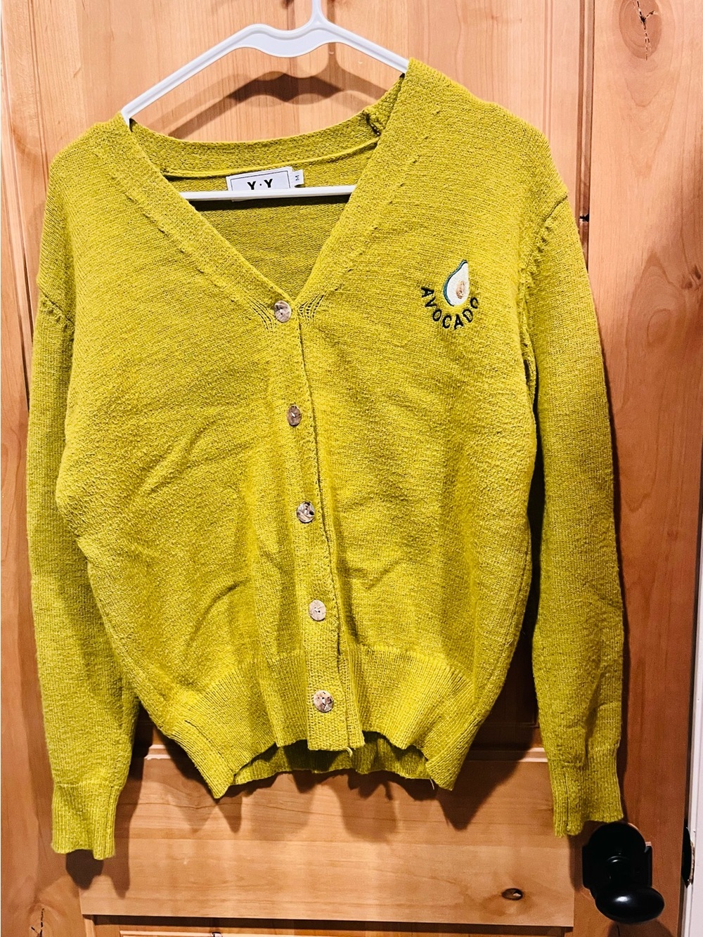 Avocado Embroidered Lime Green V-Neck Cardigan -